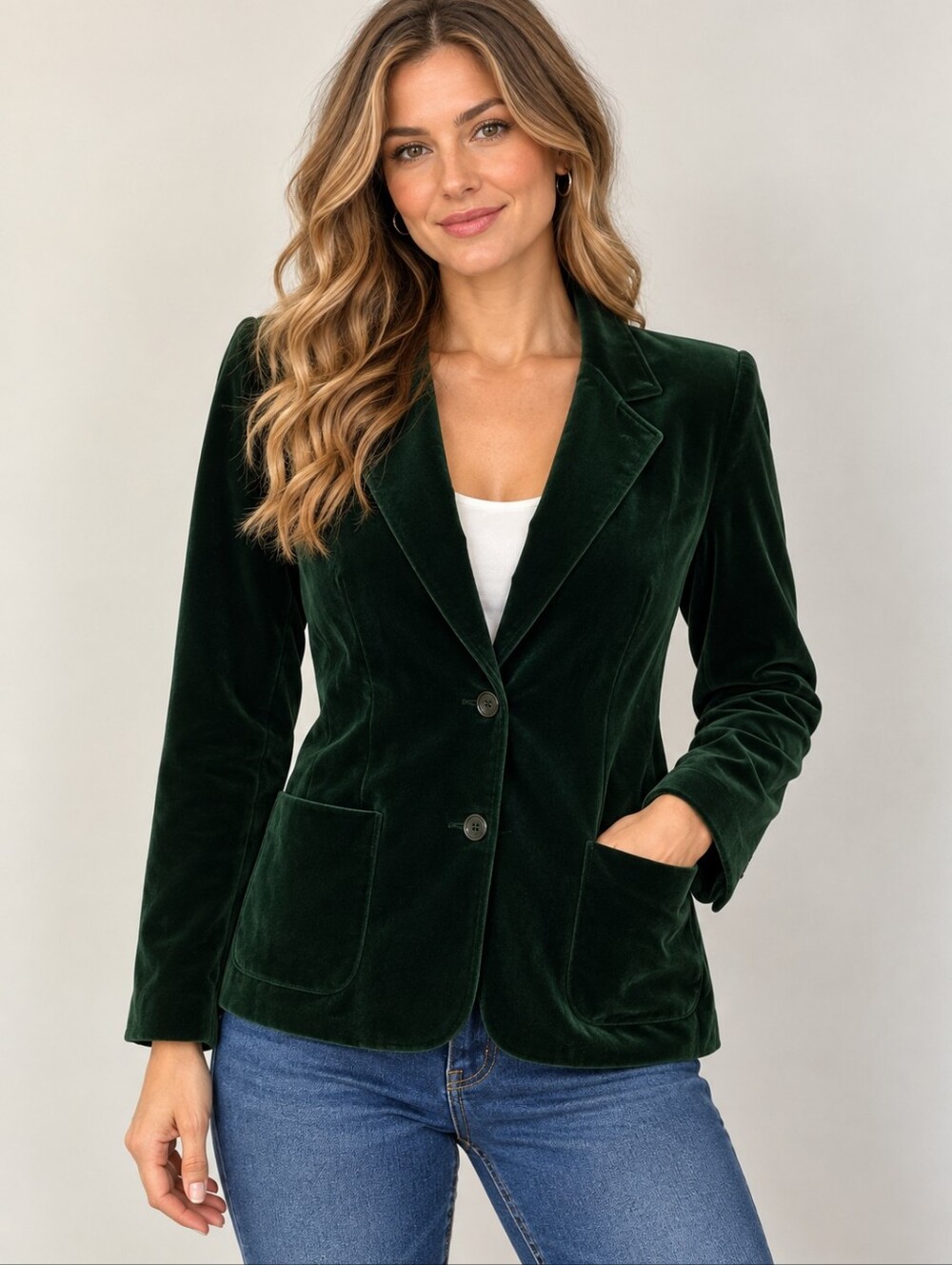 True Vintage ACT III 1970s Forest Green Velour Holiday Blazer Small
